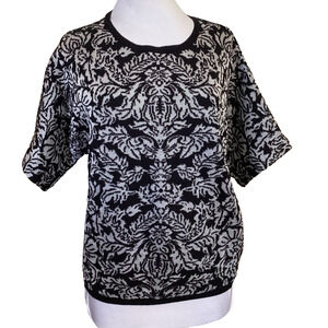 CALVIN KLEIN SILVER METALLIC BLACK FLORAL SWEATER - NWT SZ L
